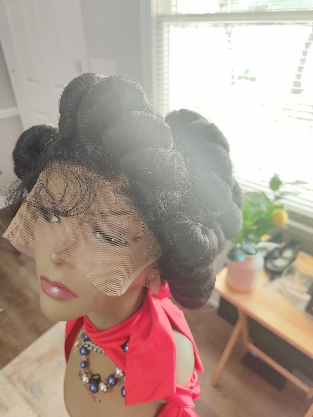 Black Lace Front Wig with Jumbo Bantu Knots- Women Hair
